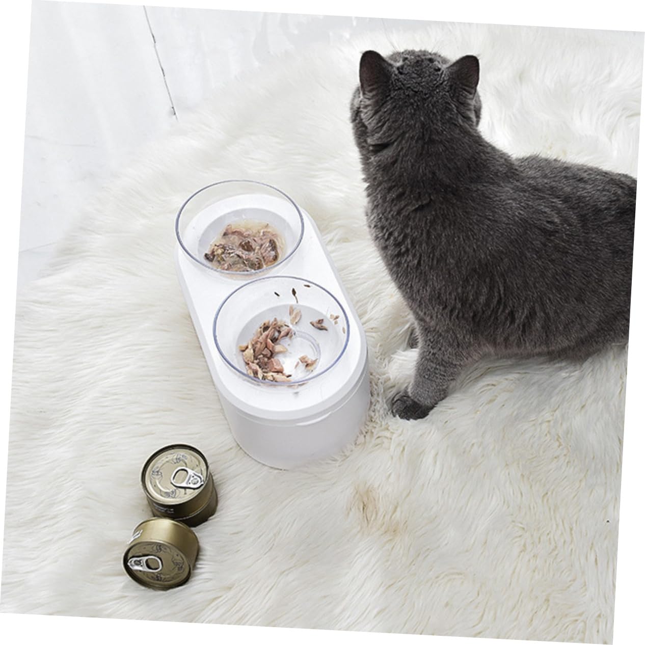 INOOMP Ciotola Per Gatti Regolabile Angolo Ciotola Antigoccia Per Cibo e Design Stabile e Non Scivoloso Pet Supplies Bianco Adatta Per Cani e Gatti