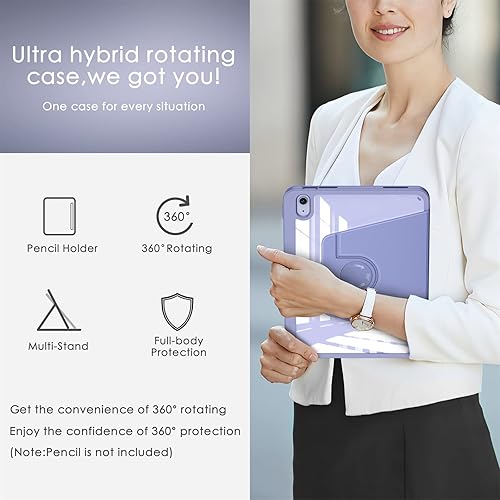Miniatura 8 de Soke Funda giratoria para iPad (A16) de 11 generación 2025, iPad de 10 generación 2022 con soporte para lápices, a prueba de golpes + apagado