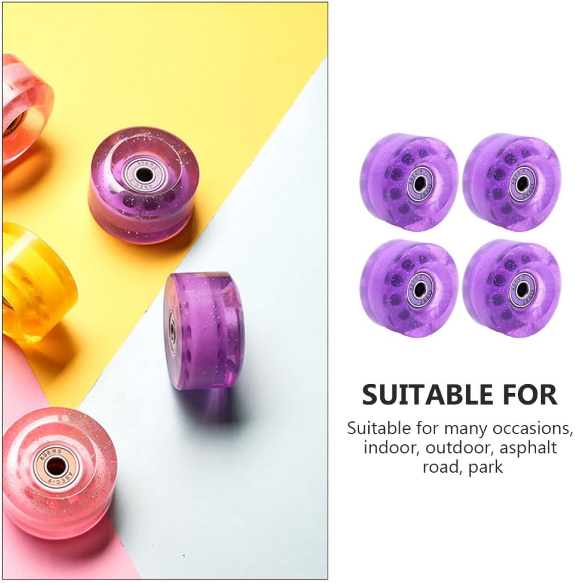 Cabilock 4 Pieces 82a High-elastic Pu Roller Skate Wheels Purple Non-light Quad Skates Replacement Set for Indoor and Outdoor Skating Accessories
