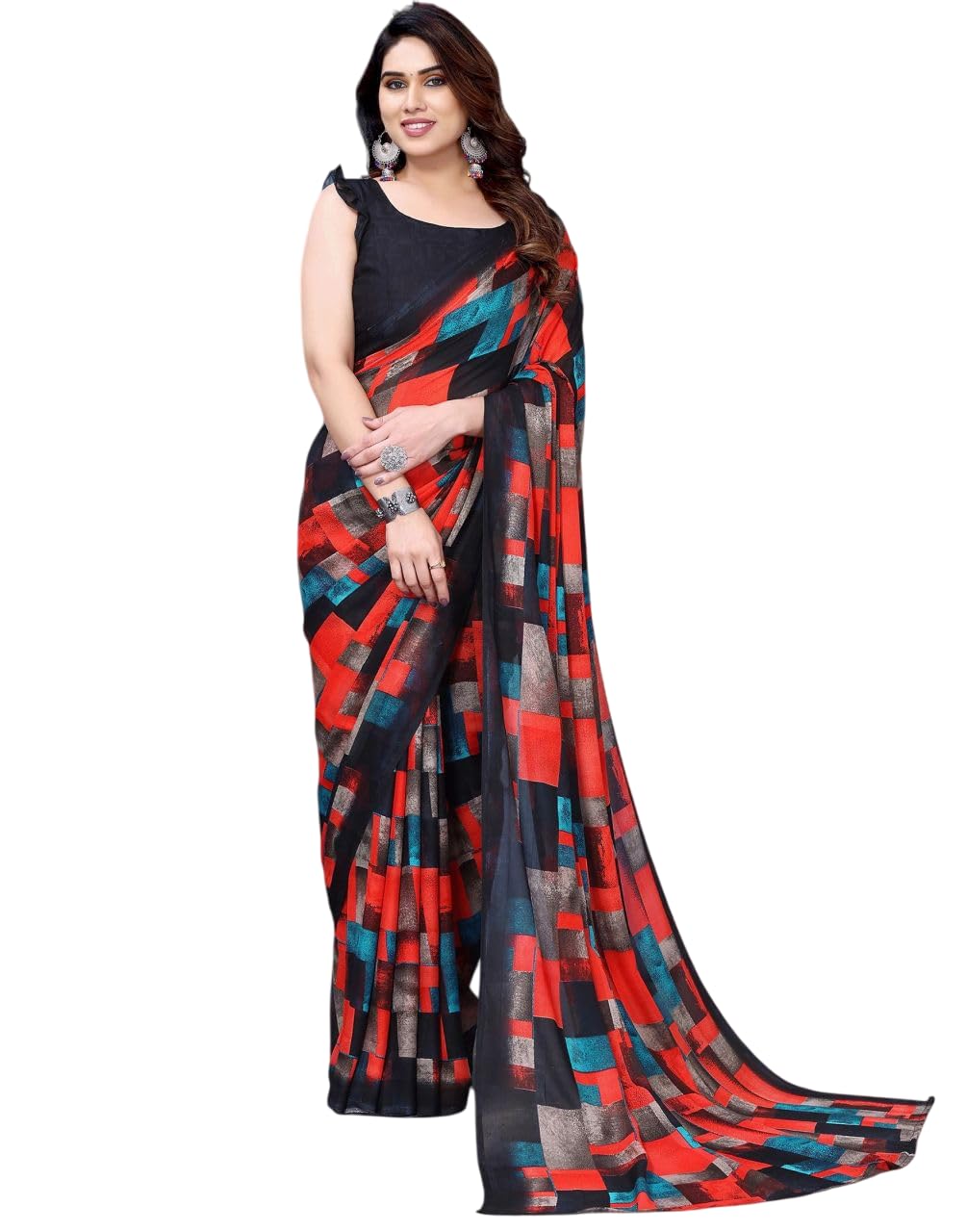 Shiv Textiles Women's Georgette Floral Printed Saree(248S103_Multi)