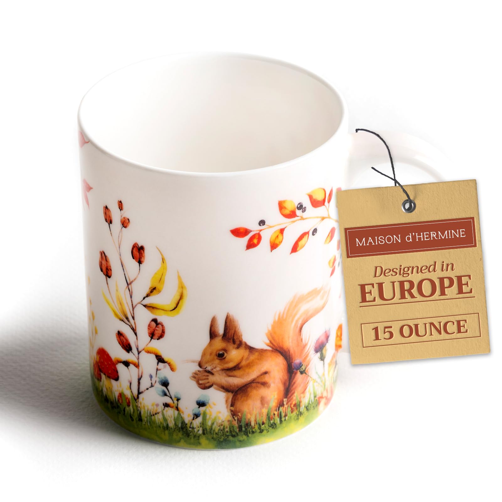 Maison d' Hermine Coffee Mug with Handles Fine Bone China Mugs Pack of One Tea Cups for Hot Beverages Cappuccino Latte Home Restaurant Office Perfect for Gift (Sous-Bois - Option 1, 15 Ounce)