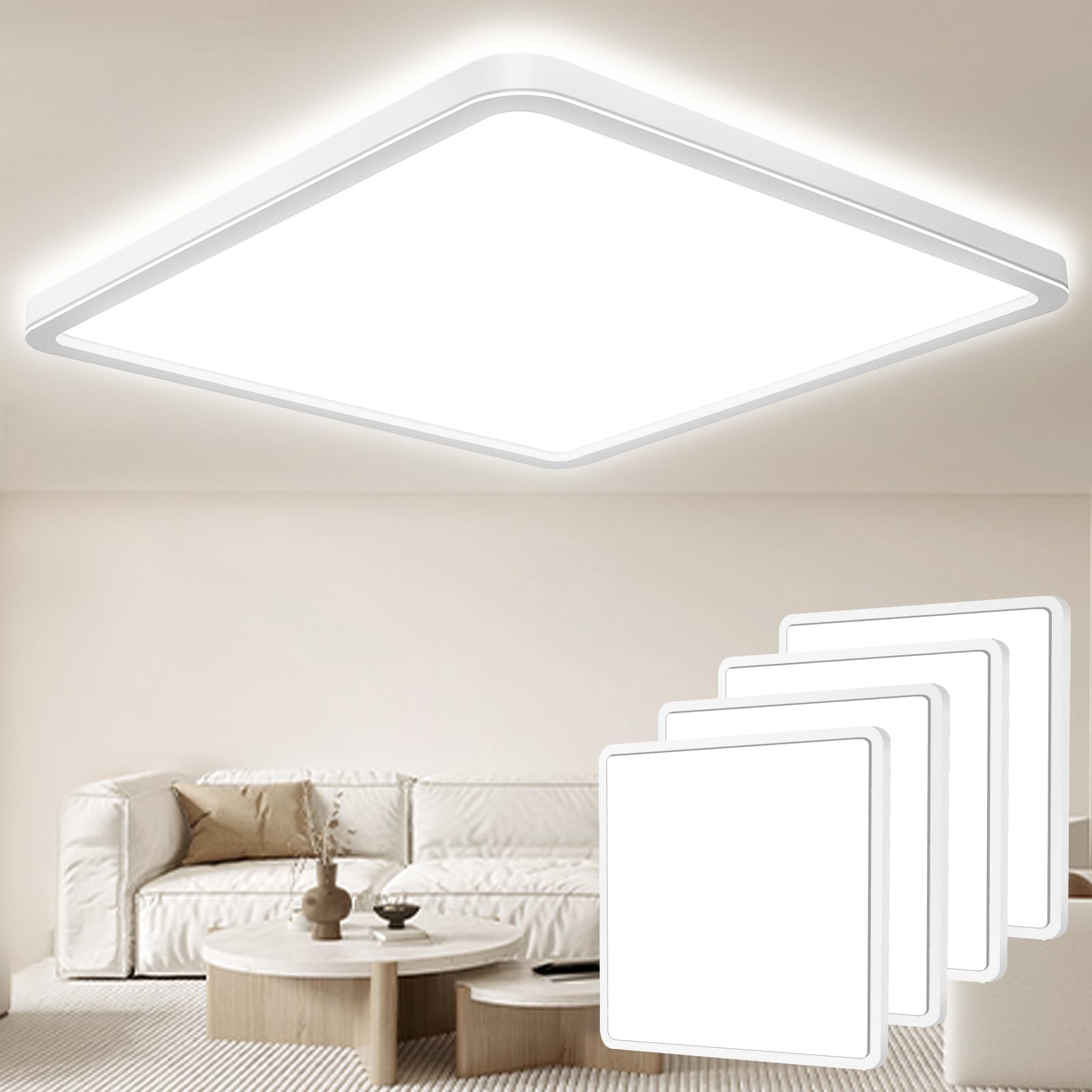 Seruno X White 29Cm Bathroom Light 24W 3200Lm 6000K/4000K/3000K Ip54 Waterproof Bathroom Lights Ceiling, Ultra Thin Square Flush Ceiling Light For Kitchen Bedroom Toilet Porch Hallway Living Room 4 Pack