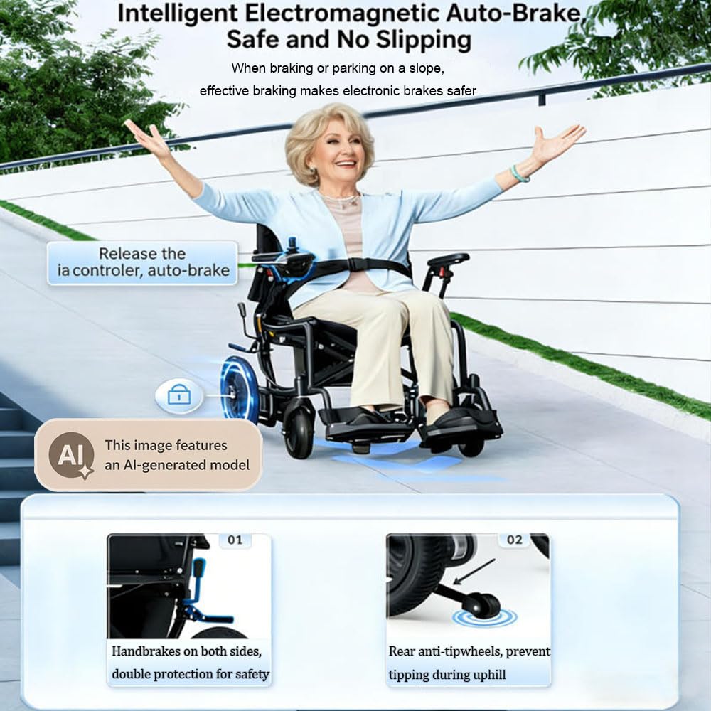 Silla de ruedas eléctrica plegable y ligera para adultos, con mando a distancia, motor de 500 W, batería extraíble de 20 Ah, autonomía de 30 km, capacidad de 100 kg, fácil de transportar.