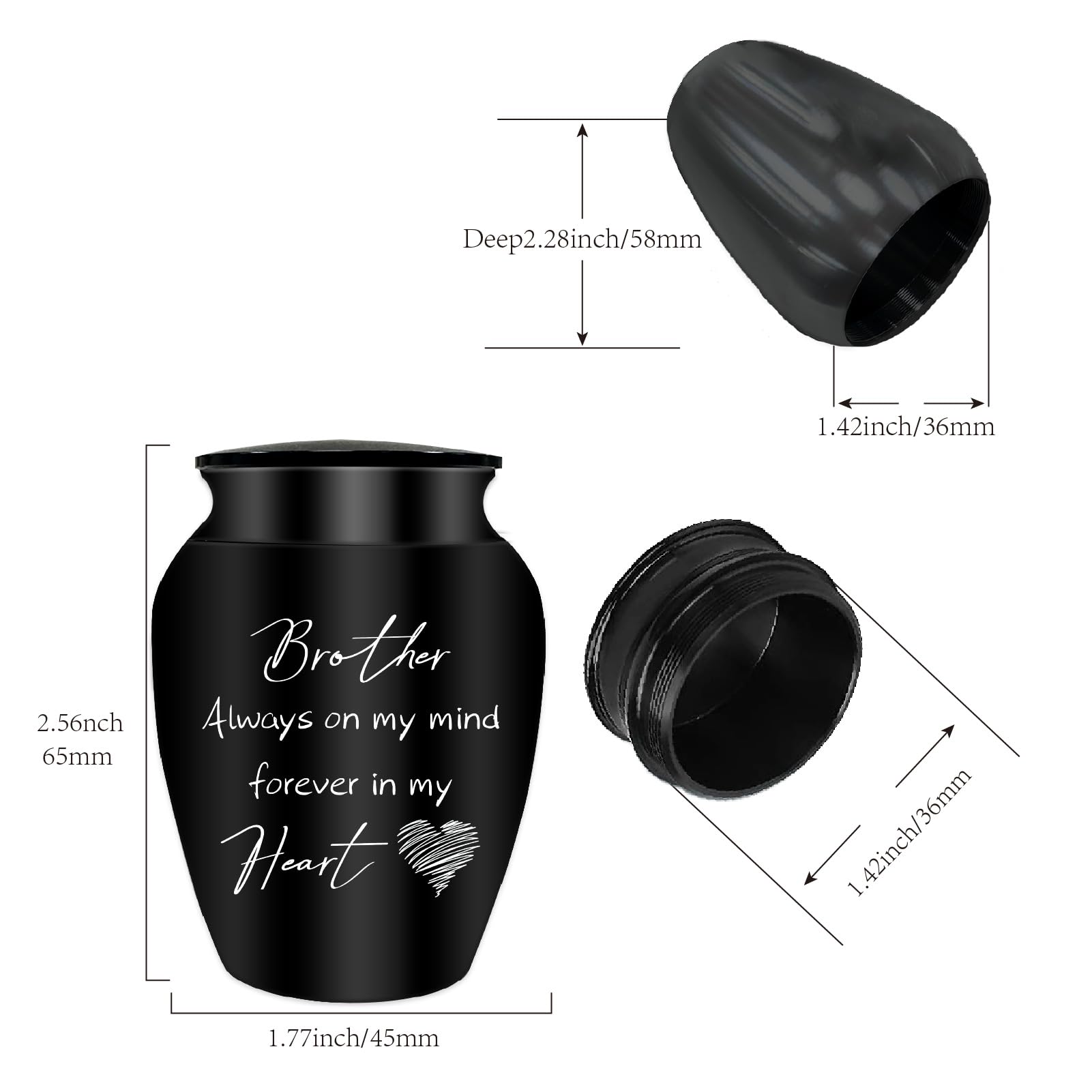 CREATCABIN Small Urns for Ashes Mini Keepsake Urns Alloy Miniature Ash Holder Unique Tiny Sharing Token Black Decorative Urns Cremation Urn Memorial Container for Loved Ones Brother 2.6x1.8Inch - Image 2
