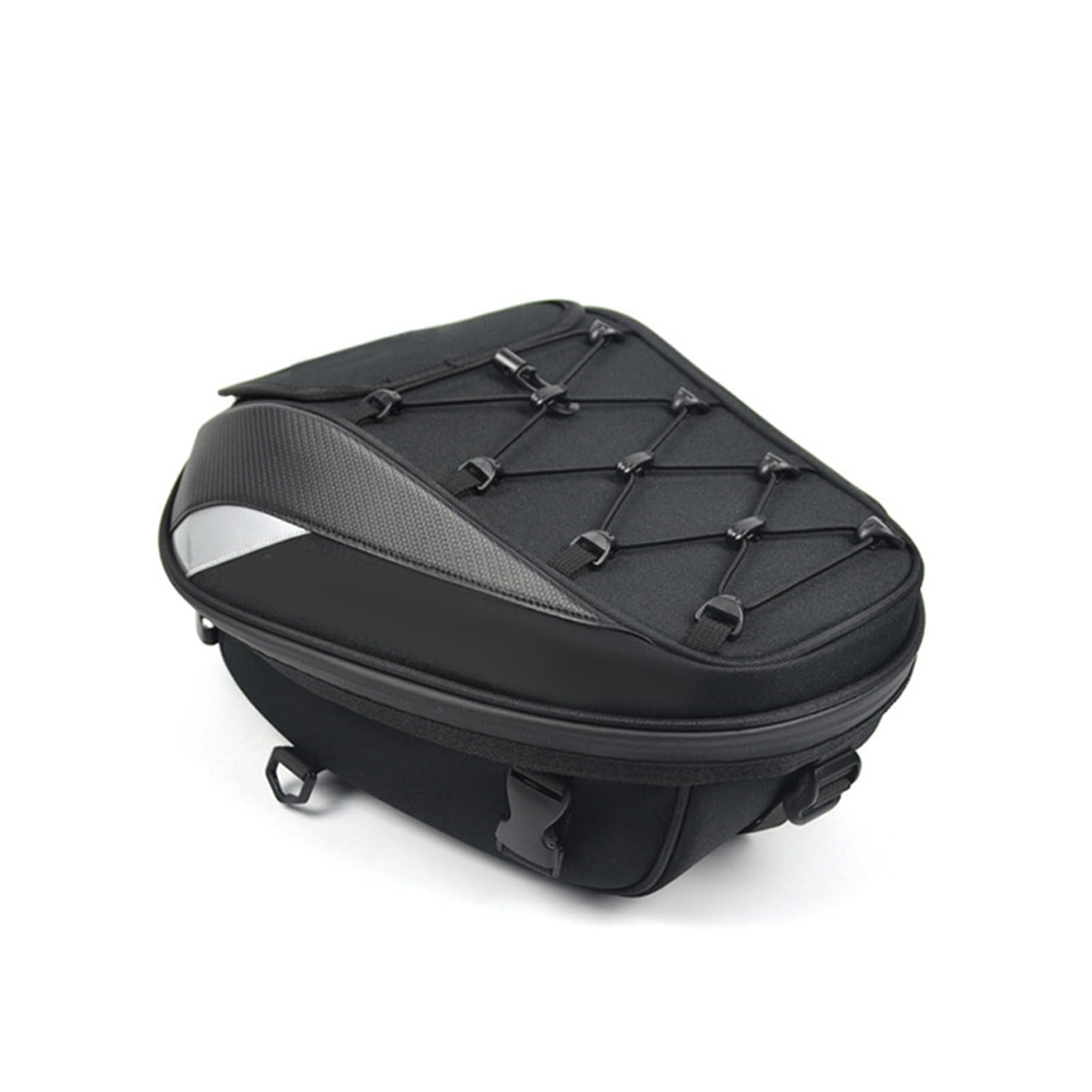 Domary Borsa Posteriore, Borsa da Sella, Zaino Multifunzionale con Strisce Riflettenti per Motociclisti e Pendolari, Scomparto Espandibile per Casco, Telefono e Chiavi. Dimensioni