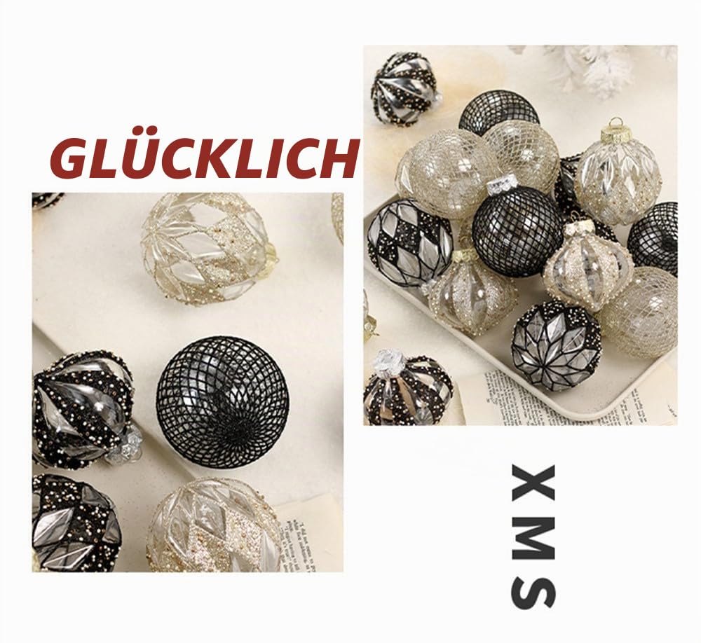 Weihnachtskugeln, Champagner Weihnachtskugeln 9Pcs 8cm Weihnachtskugel Bunte Kugel Geschenk Baum Dekoration Anhänger für Weihnachtsbaum Urlaub Girlande Dekor Ornamente (Transparent weiß)