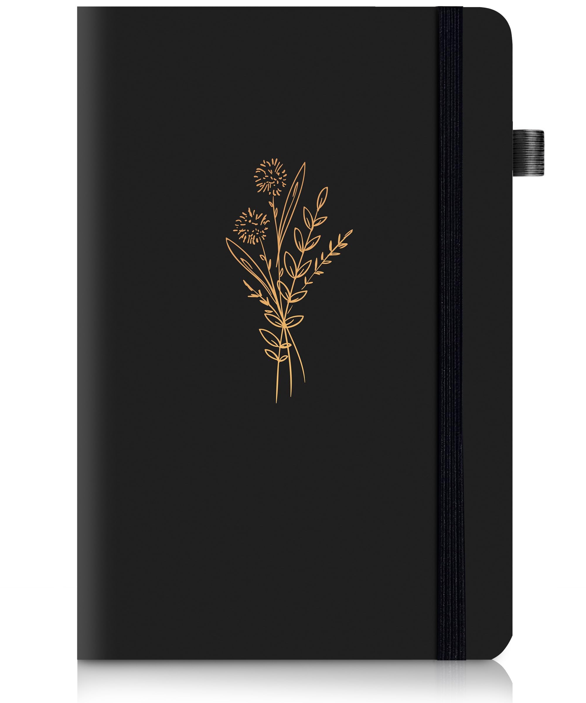 Lined Journal Notebook for Women Cute Leather Journals for Writing Aesthetic Floral Diary 192 Pages A5 Hardcover Journaling Notebooks with Pen Loop, 5.7 x 8.3 in, Black