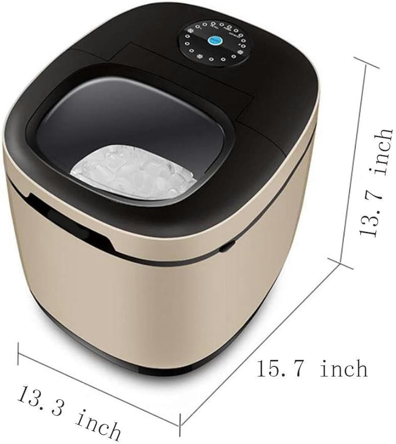 Ice Maker Machine Ice Scoop,Small Ice Cube Maker Machine Home,25kg in 24h 2.3L 9 Ice Cubes Ready in 6 8 Minutes 2 Sizes Gold (White) (Gold)