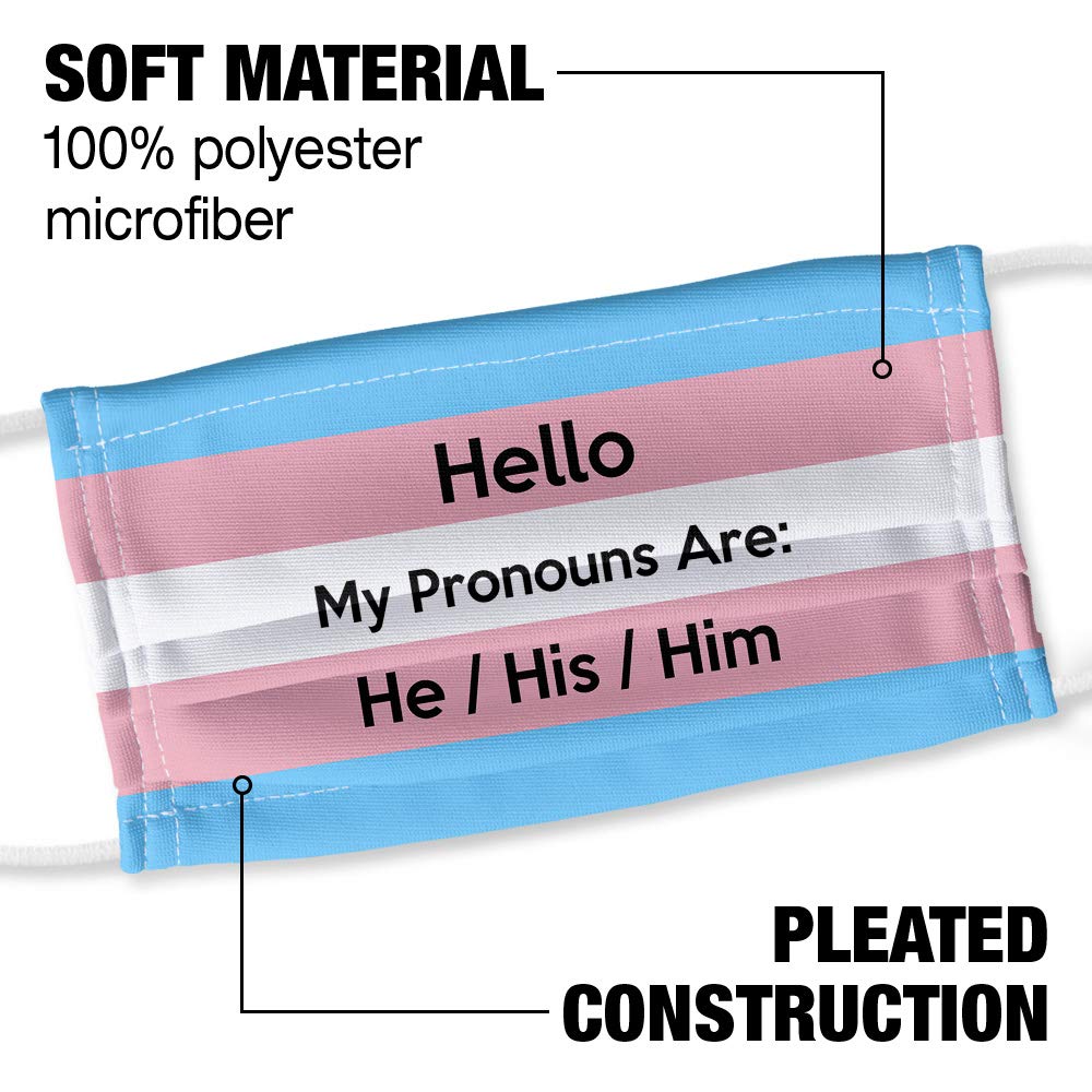 Popfunk My Pronouns Are He His Him Gender 1-Ply Reusable Face Mask Covering with Adjustable Nose Wire, Unisex