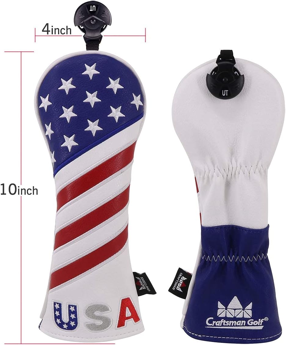 Craftsman Golf Red/White/Blue USA Flag Driver Fairway Wood Hybrid Cover Headcover Blade Mallet Putter Cover