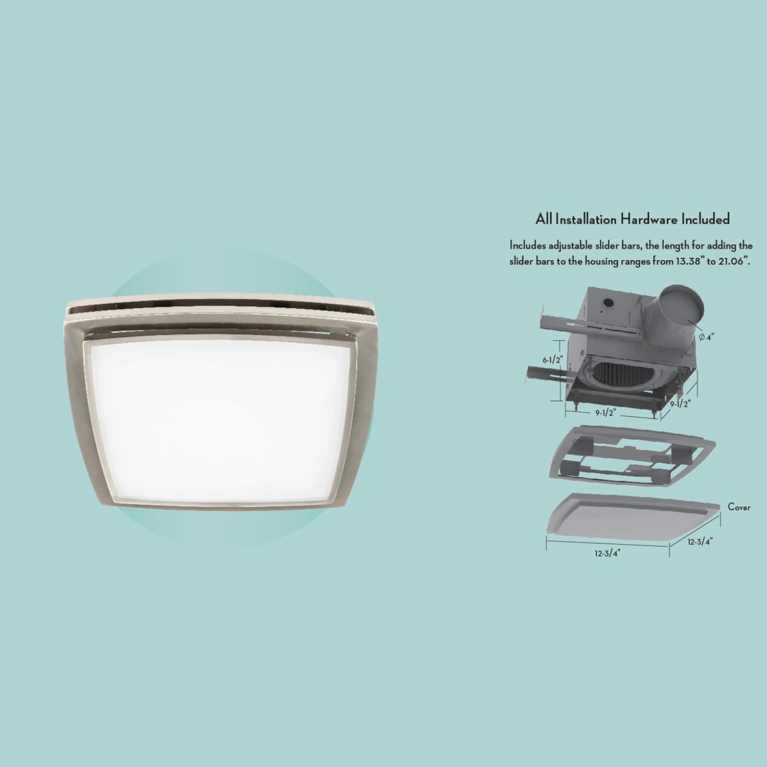 Good Housekeeping Mezzanine Bathroom Ventilation Exhuast Fan with Integrated LED Lighting (Brushed Nickel)