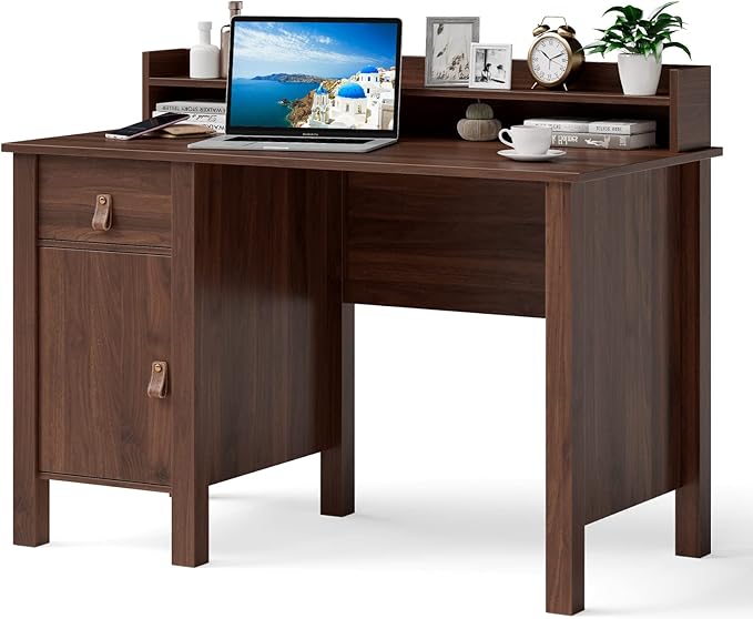 Tangkula Computer Desk with Storage Drawer & Wood Home Office
