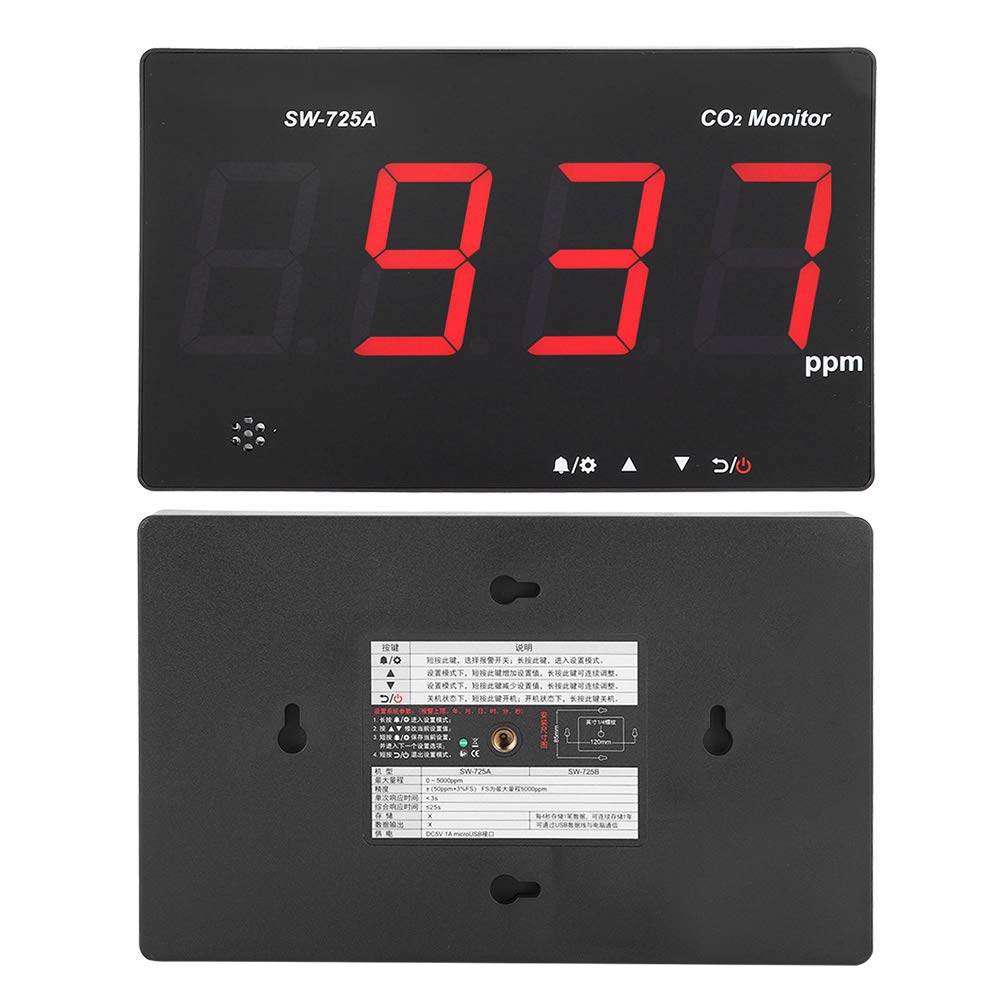 Kohlendioxid Detektor, Großer LCD Bildschirm, Wandmontierter Luftqualitätsmonitor mit 3,5 Mm Steckerloch, Hochpräziser CO2 Monitor für Familien, Labore, Büros, Hotels