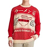 Ripple Junction Naruto Shippuden Men's Pullover Sweater Ichiraku Ramen Shop Bowl Anime Design Red Medium
