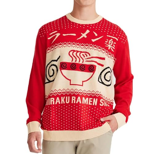 Ripple Junction Naruto Shippuden Men's Pullover Sweater Ichiraku Ramen Shop Bowl Anime Design Red X-Large