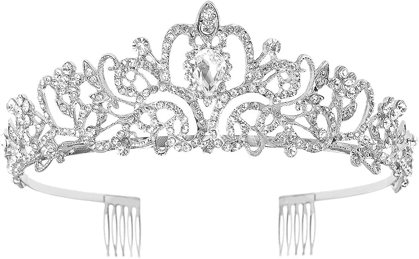 Schmoopy Tiara Crown for Women, Crystal Tiara for Bridal Prom Queen Birthday Wedding Party (A-Silver)