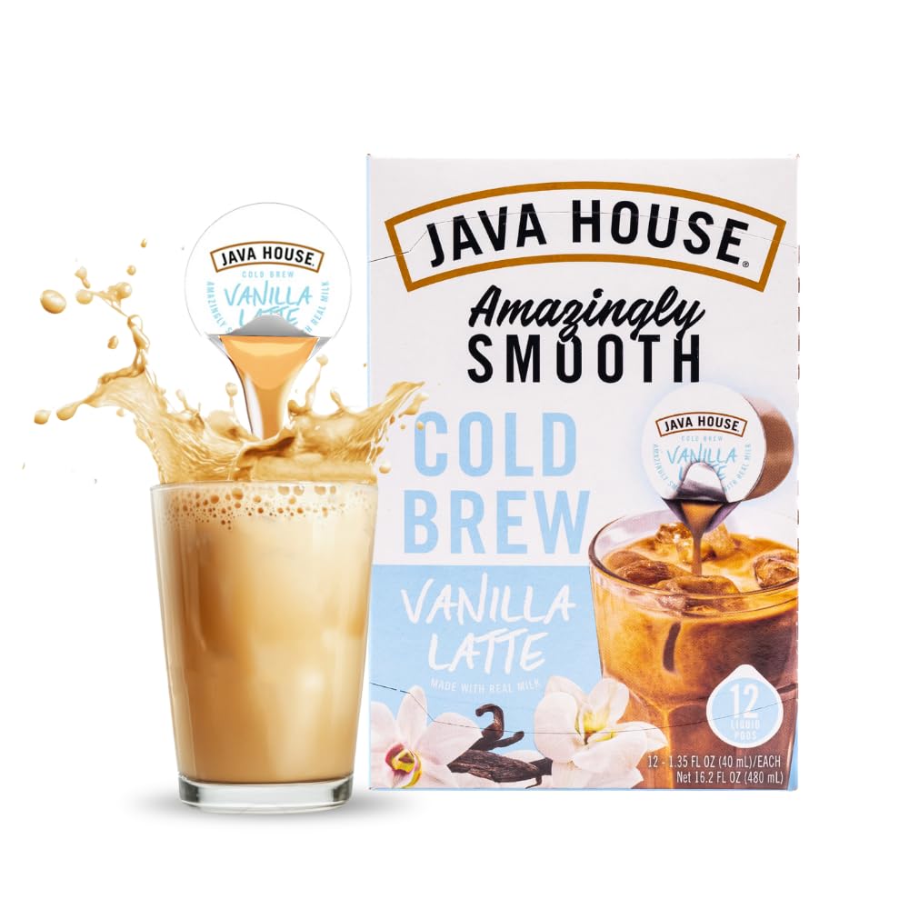 JAVA HOUSE French Vanilla Latte - Cápsulas de café frío (12 unidades) para pelar y verter cápsulas calientes o heladas