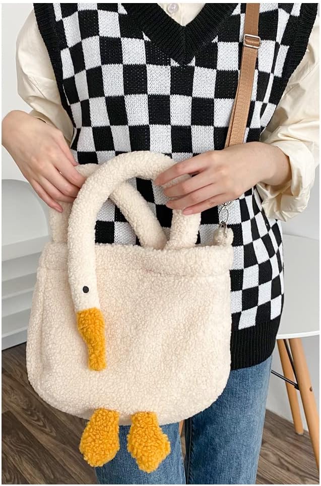 Women's Fashion Cute Lamb Duck Shoulder Bag Big Goose Feather Handbag Girl Funny Handbag