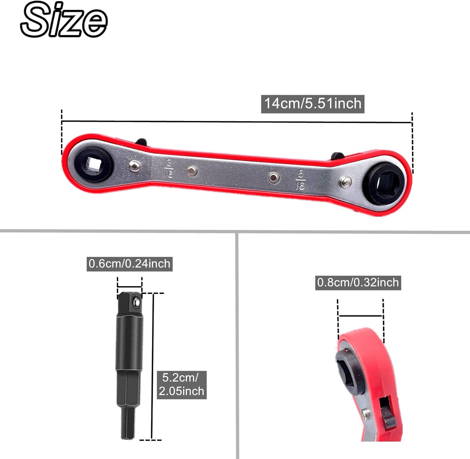 HVAC Service Wrench Set, Air Conditioner Valve Curved Ratchet Wrench (1/4", 3/8", 3/16", 5/16"), with Hexagon Bit Adapter Tool Kit for Refrigeration Equipment and Repair