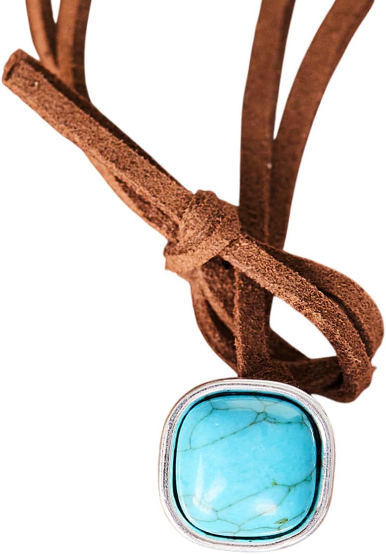 Turquoise Leather Choker Necklace - Western Cowgirl Jewelry for Women, Boho Layered Leather Necklace - Vintage Suede Choker Necklace for Women
