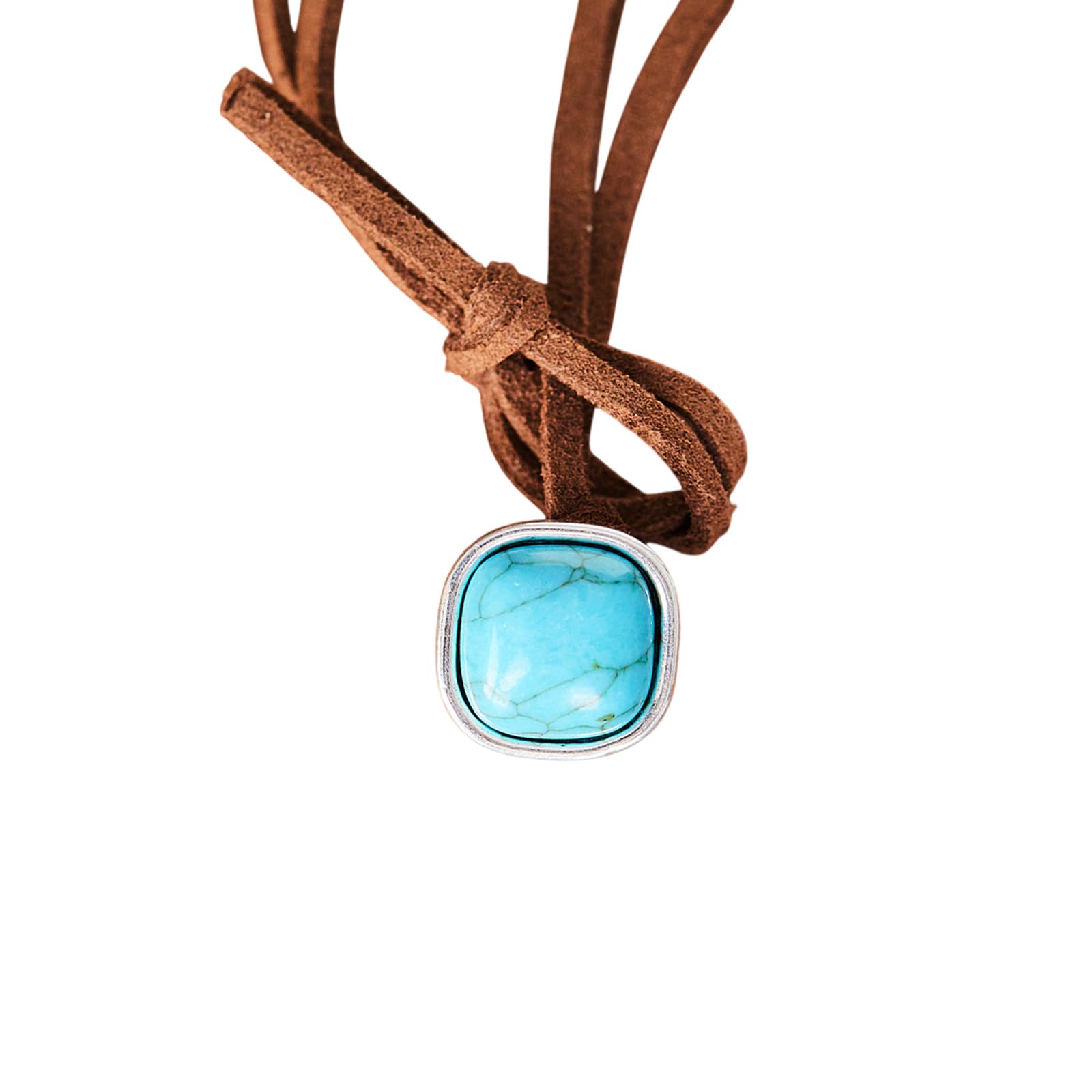 POYAMUSE Turquoise Leather Choker Necklace - Western Cowgirl Jewelry for Women, Boho Layered Leather Necklace - Vintage Suede Choker Necklace for Women