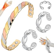 Copper Bracelet for Women & Magnetic Rings Ultra Strength Magnet Solid Pure Copper Adjustable with Present Box