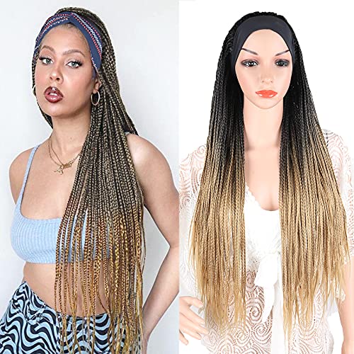 Qmaple Crochet Box Braid Headband Wigs for Black Women 30 Inch Crochet Box Braids Wigs Synthetic Braiding Hair Crochet Braided Hair Box Braid Crochet Hair (1B/27)