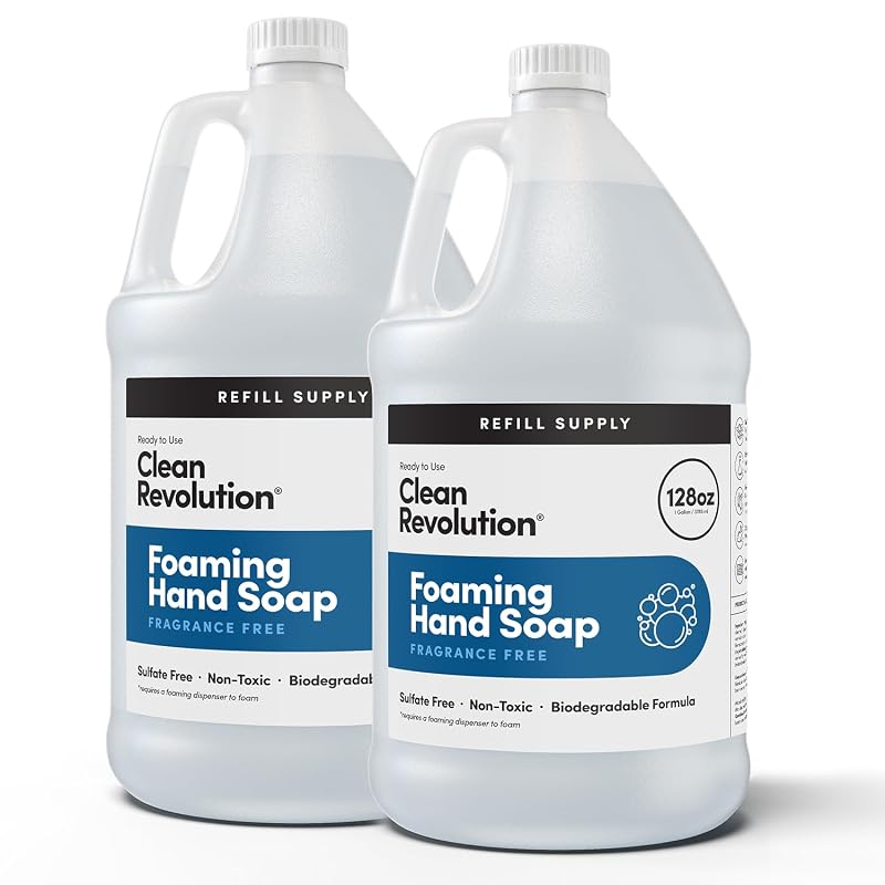 Clean Revolution Sabonete Líquido Espumante para Mãos sem Fragrância, Refil sem Sulfatos, Pronto para Uso, 2 Frascos de 3,79 L