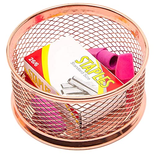 Rose Gold Desk Organizer Set for Home Office Supplies and Accessories, Includes Mesh Wire Pen, Pencil, Business Card, Note, and Paper Clip Holders - Thumbnail 4