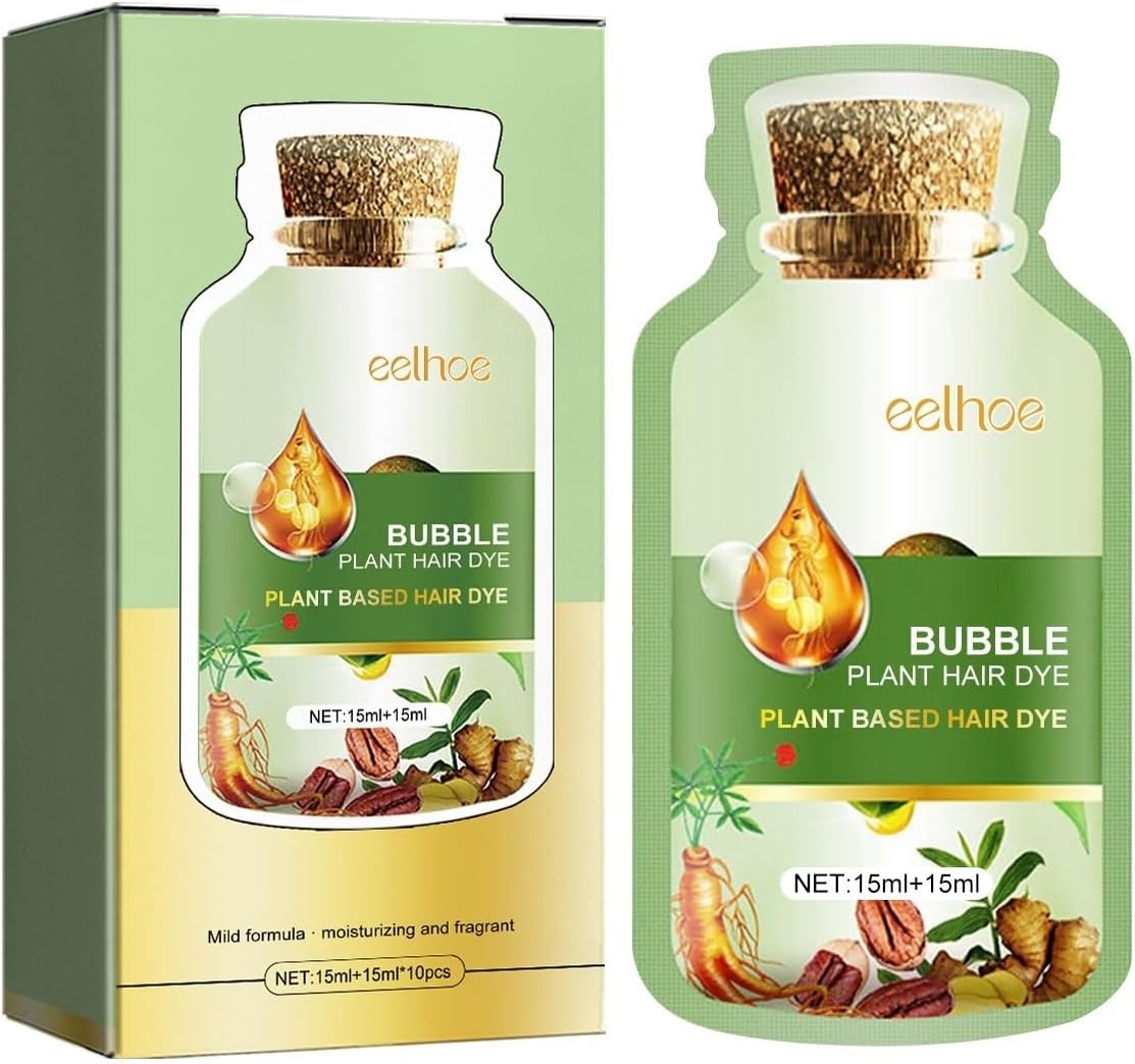 Pure Plant Extract Bubble Hair Dye, 30 ml x 10Packs/Box (Black) for Grey Hair, Convenient to Use, Nourish Scalp, Natural Effect, Color Protection, Argan Oil, Aloevera
