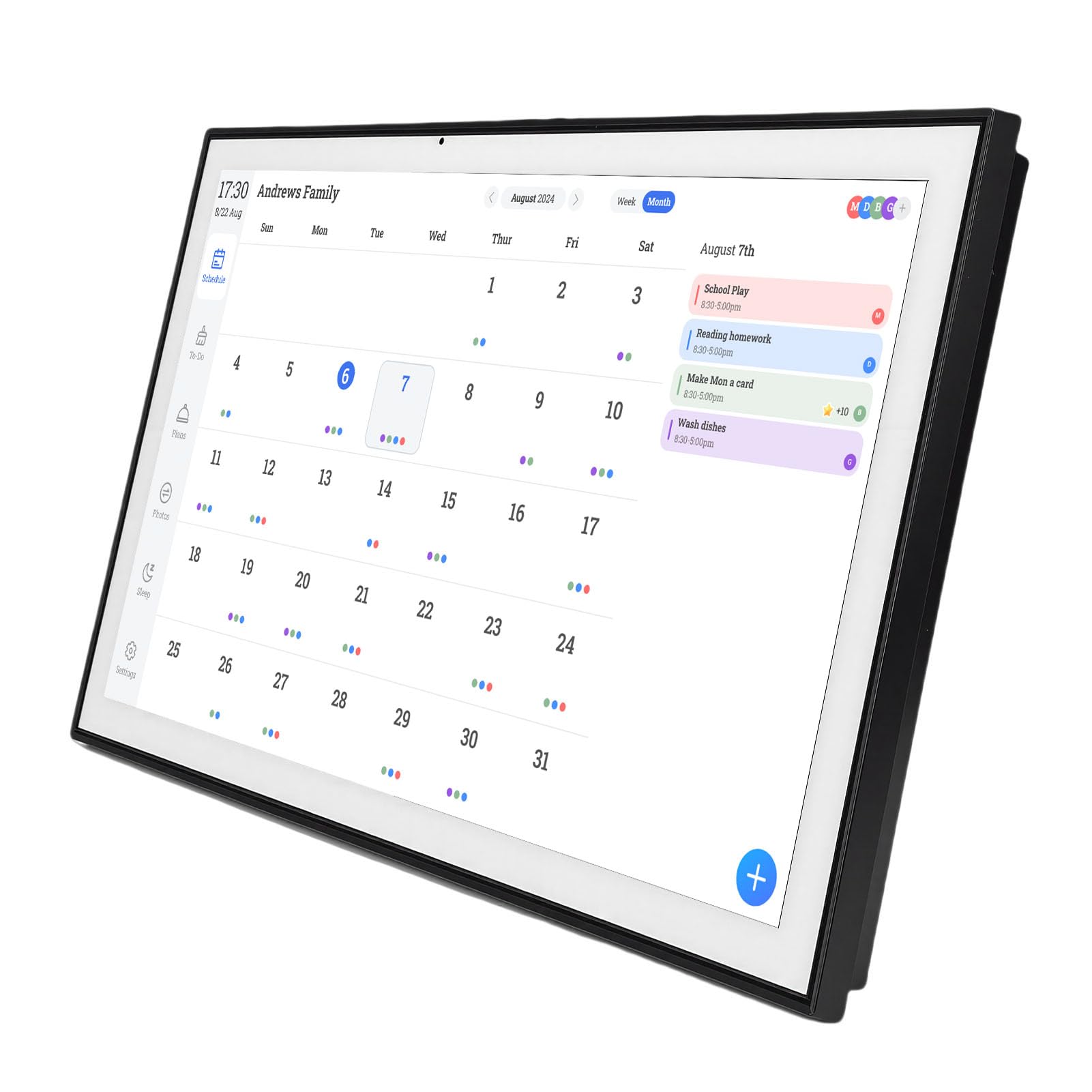 Bewinner 21,5-Zoll-Touchscreen für Digitalen Kalender, Intelligenter Familienplaner mit Fotorahmenfunktion, Wand- oder Schreibtischmontage für Zuhause, Schwarz (EU-Stecker 100–240 V)