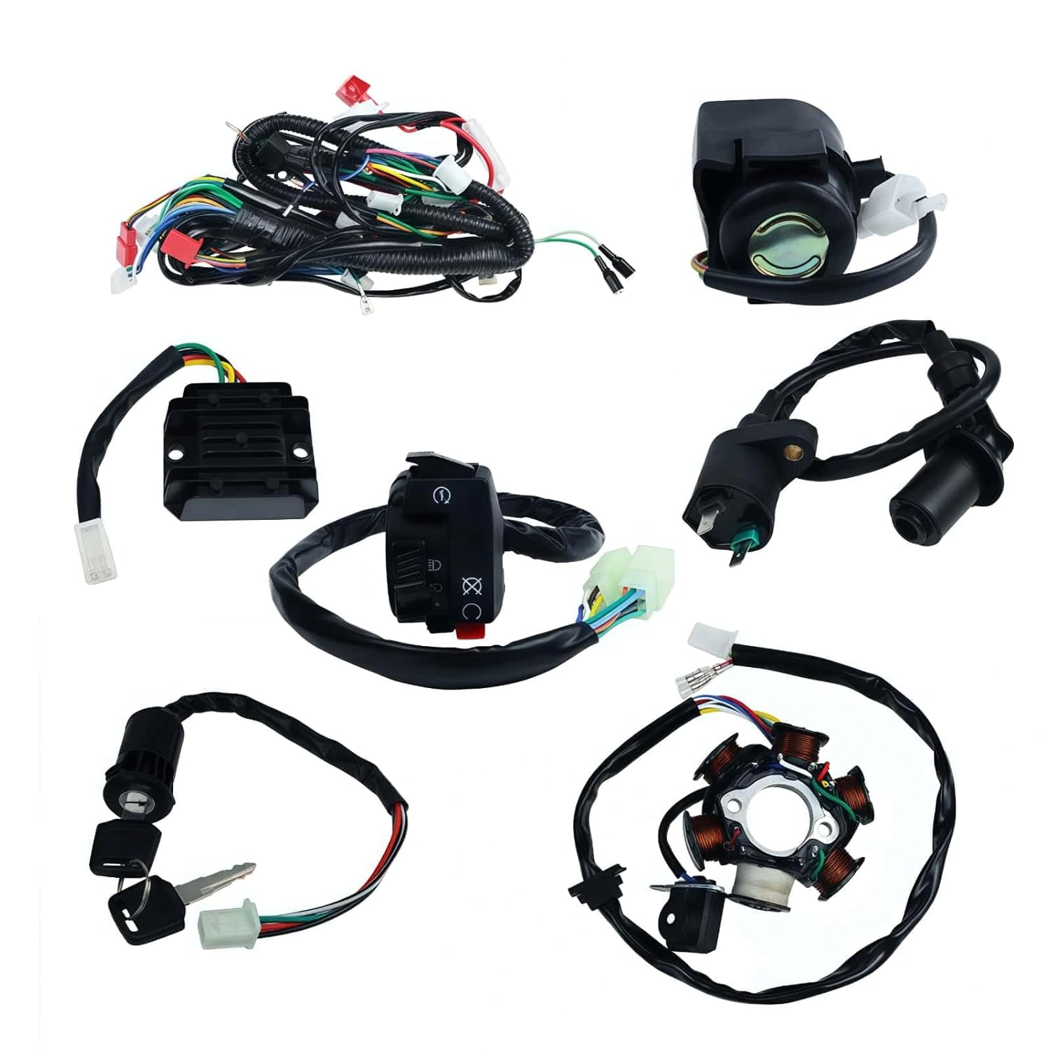 Complete Wiring Harness kit Electrics Wire Loom Assembly for GY6 125cc 150cc Scooter Moped 4-Stroke Engine with Ignition Switch Solenoid Relay CDI Stator Regulator