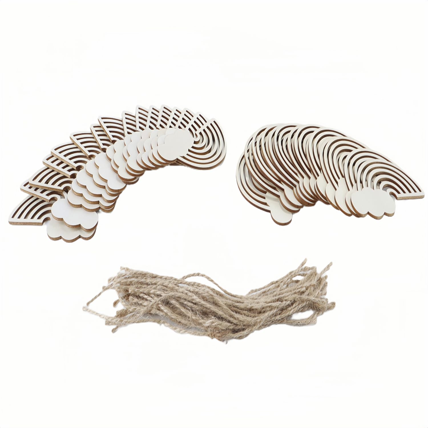 Orivin 30 PCS Rainbow Wood Cutout Unfinished Wooden Unfinished DIY Crafts Hanging Ornaments Cloud Discs Slices