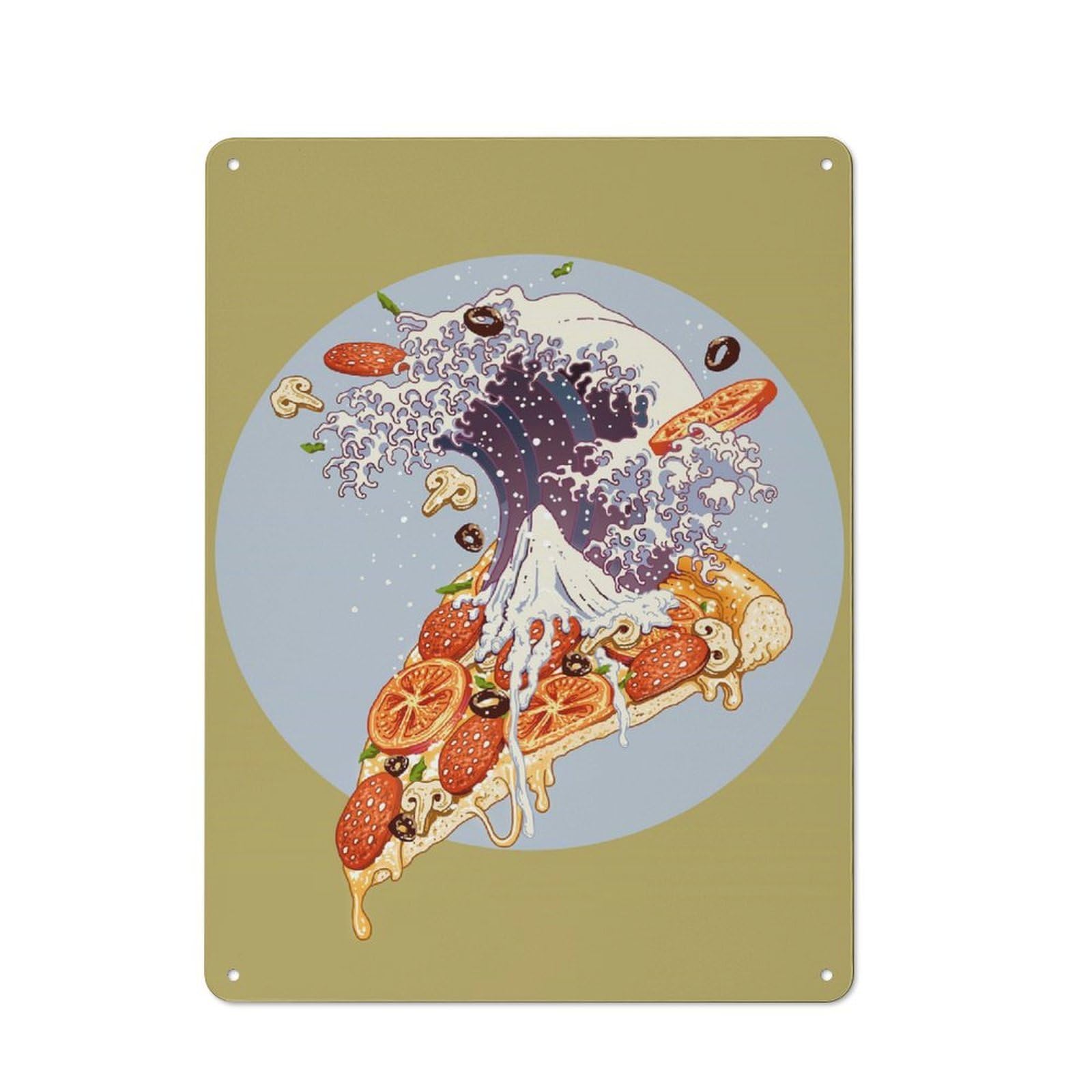 Junmoney Kanagawa Pizza 40X30cm Retro-Style Tin Sign With For Café Or Restaurant, Winter Wall Decor For Hospitality Interior Collectors