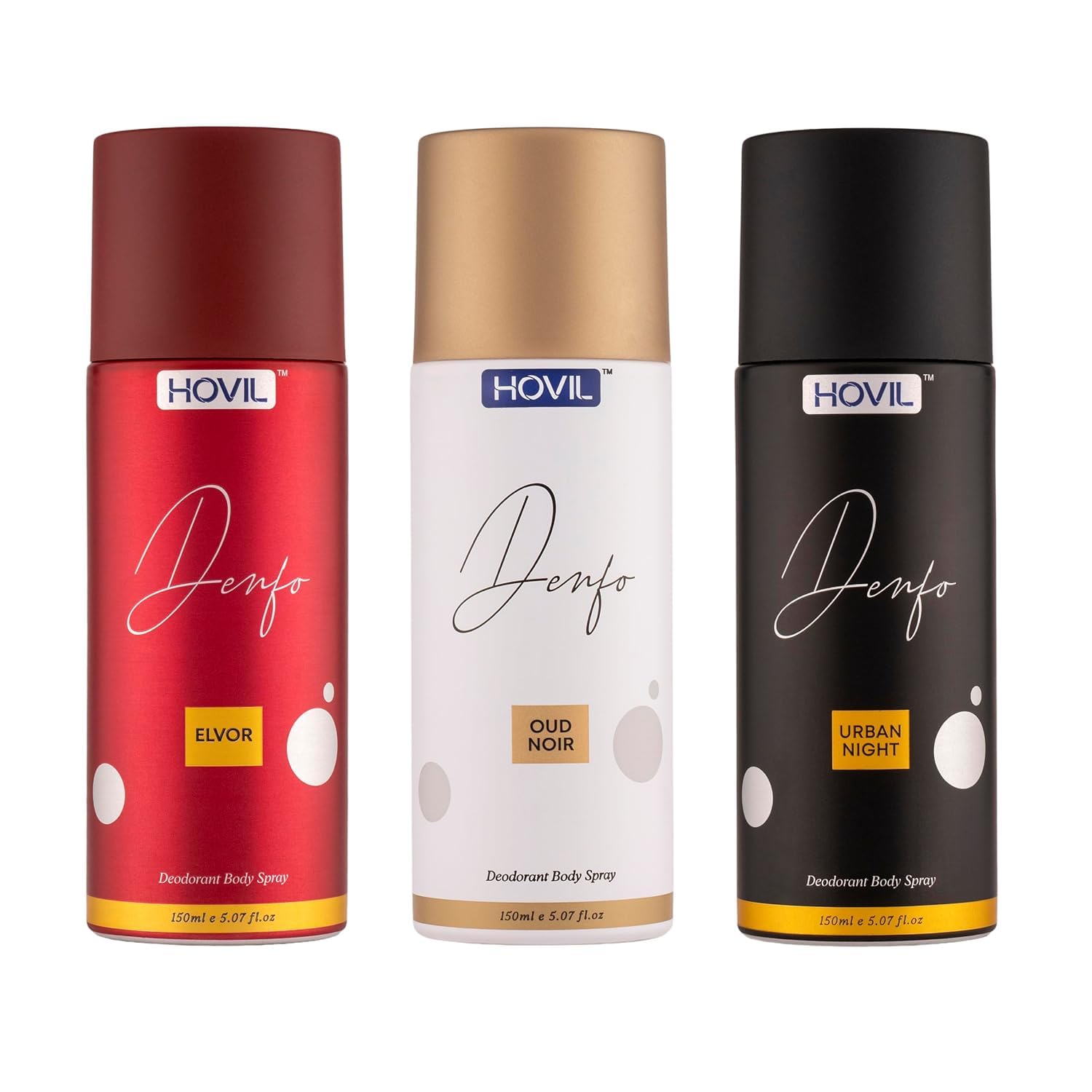 Denfo Deodorant Body Spray Combo Pack of 3 for Men | Elvor, Oud Noir & Urban Night | Long Lasting Fresh Fragrance | Daily Use Perfume Body Spray | 150ml Each-image-4