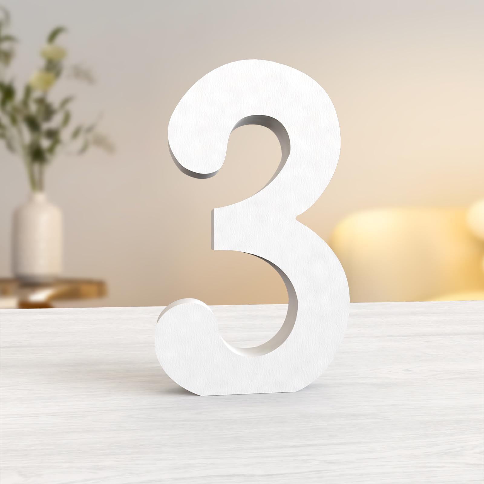 Aruatu 8 Inch White Wood Numbers Unfinished Wood Number for Wall Decor Decorative Standing Numbers Large Letters for wall Decoration for Craft Home Party Projects (3)