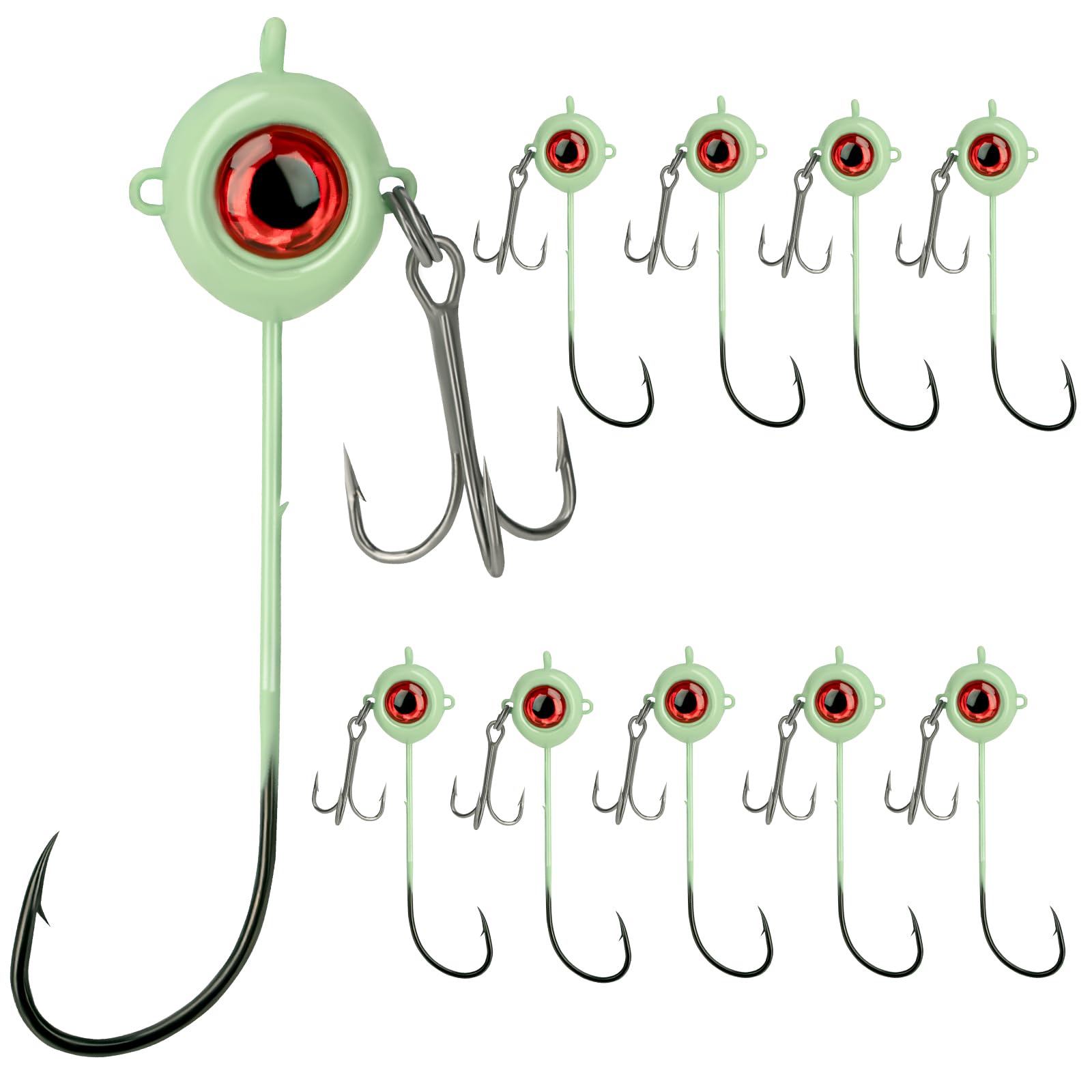QualyQualy Crappie Jig Heads, 10pack Glow Fishing Jigs Walleye Jig Heads Hook Lure Fishing Jigs Heads for Crappie Bass Fishing