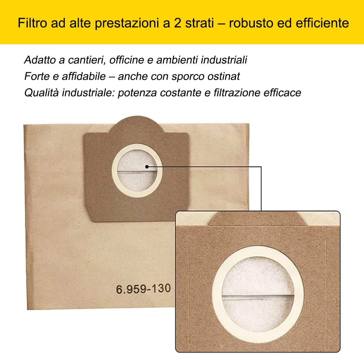 10x pezzi Sacchetti Aspirapolvere, Universali Sacchetto Filtro In Carta Sacco per Karcher WD3, WD 3 Premium, WD2, MV3 MV2, A2204, A2204, A2534, WD3200, WD3500P, KAR69591300