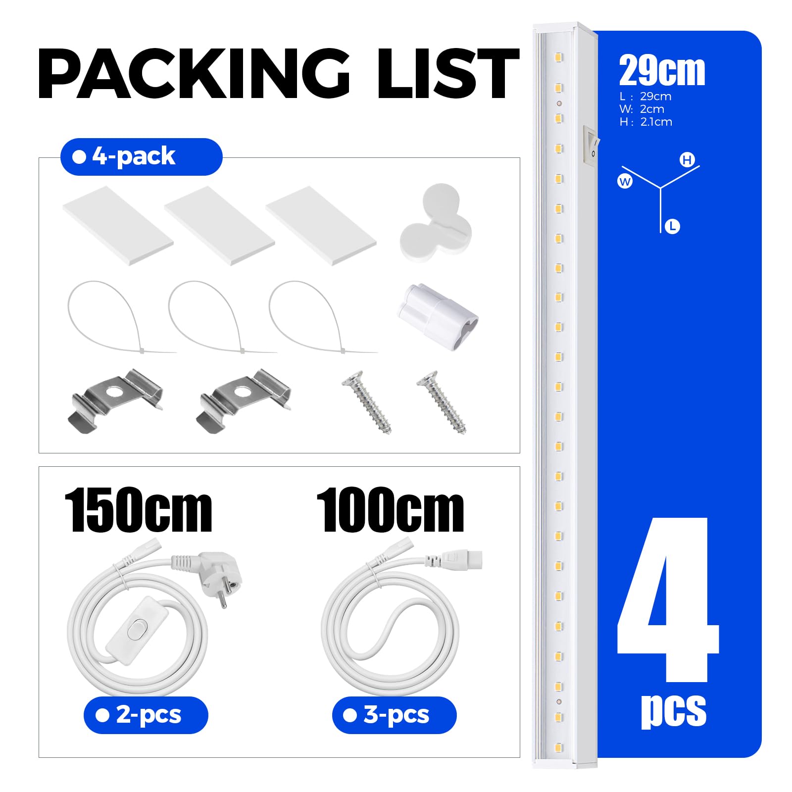 Barrina T5 Lampada per piante da interni, gialla, 29 cm, LED a spettro completo, collegabile, striscia luminosa a LED per coltivare con interruttore, Plug and Play, confezione da 4