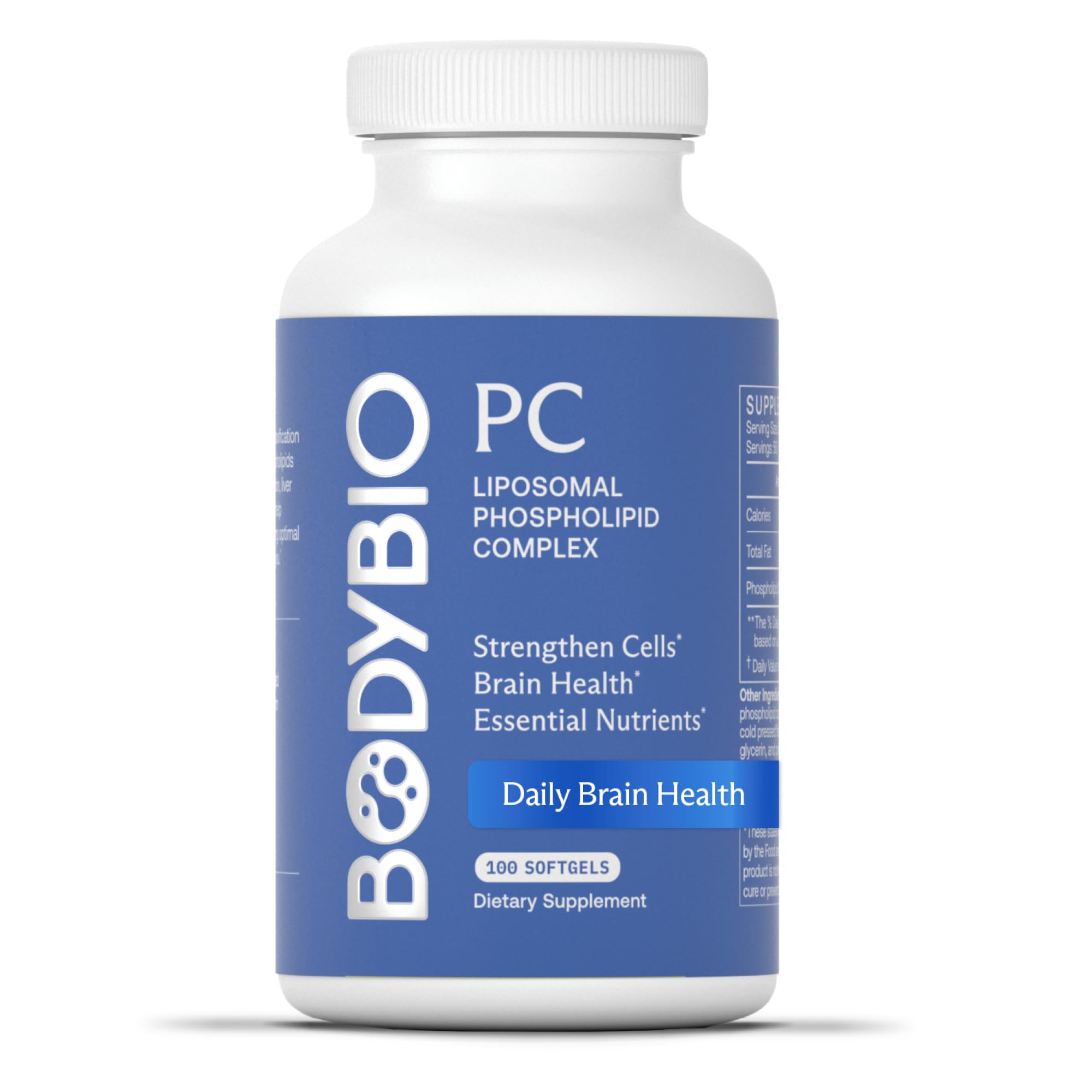 BodyBio - PC |100 caps | Phosphatidylcholine + Phospholipids | Liposomal for High Absorption | Healthy Aging | Nootropics Booster | Enhance Focus, Memory, Cellular Repair