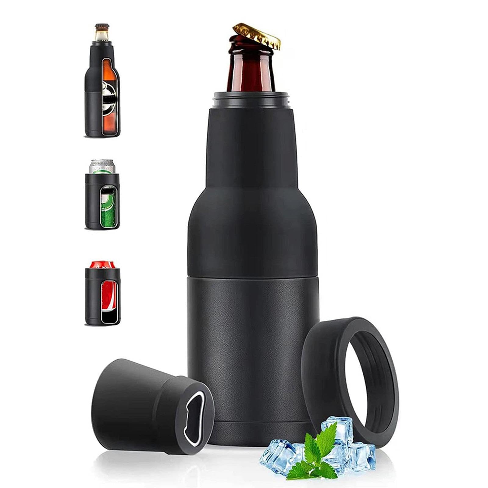 Raffreddatore per bottiglie di birra, 3 in 1, con apribottiglie, 350 ml, sottile, isolante, in acciaio inox, isolamento sottovuoto, a doppia parete