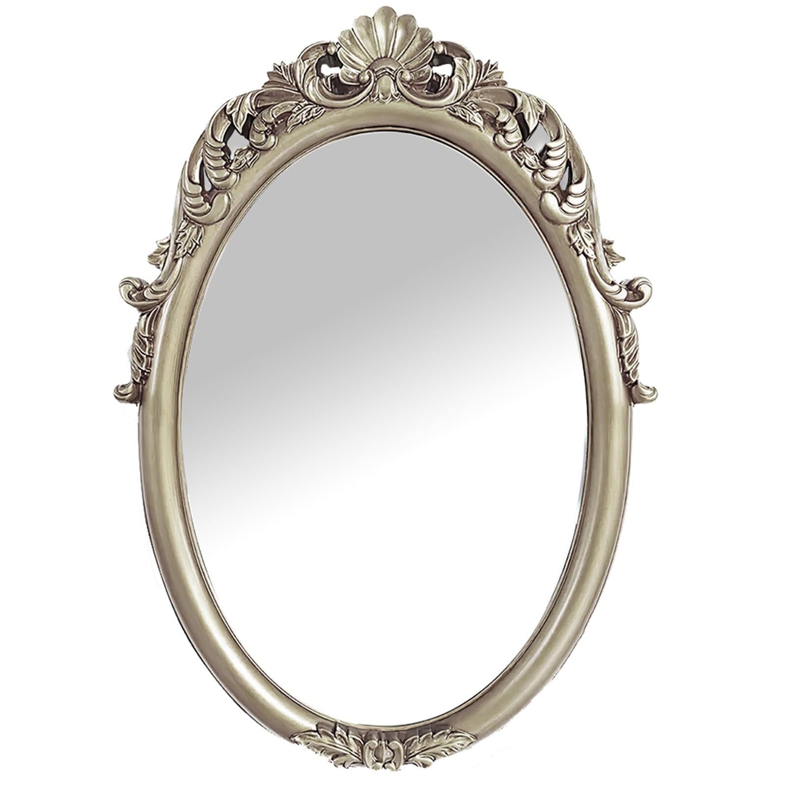FGXHHS Gold Oval, 35×25inch Antique Mirror for Over Sink,Ornate Frame Decorative Bedroom Entryway Hallway(Antique Silver)