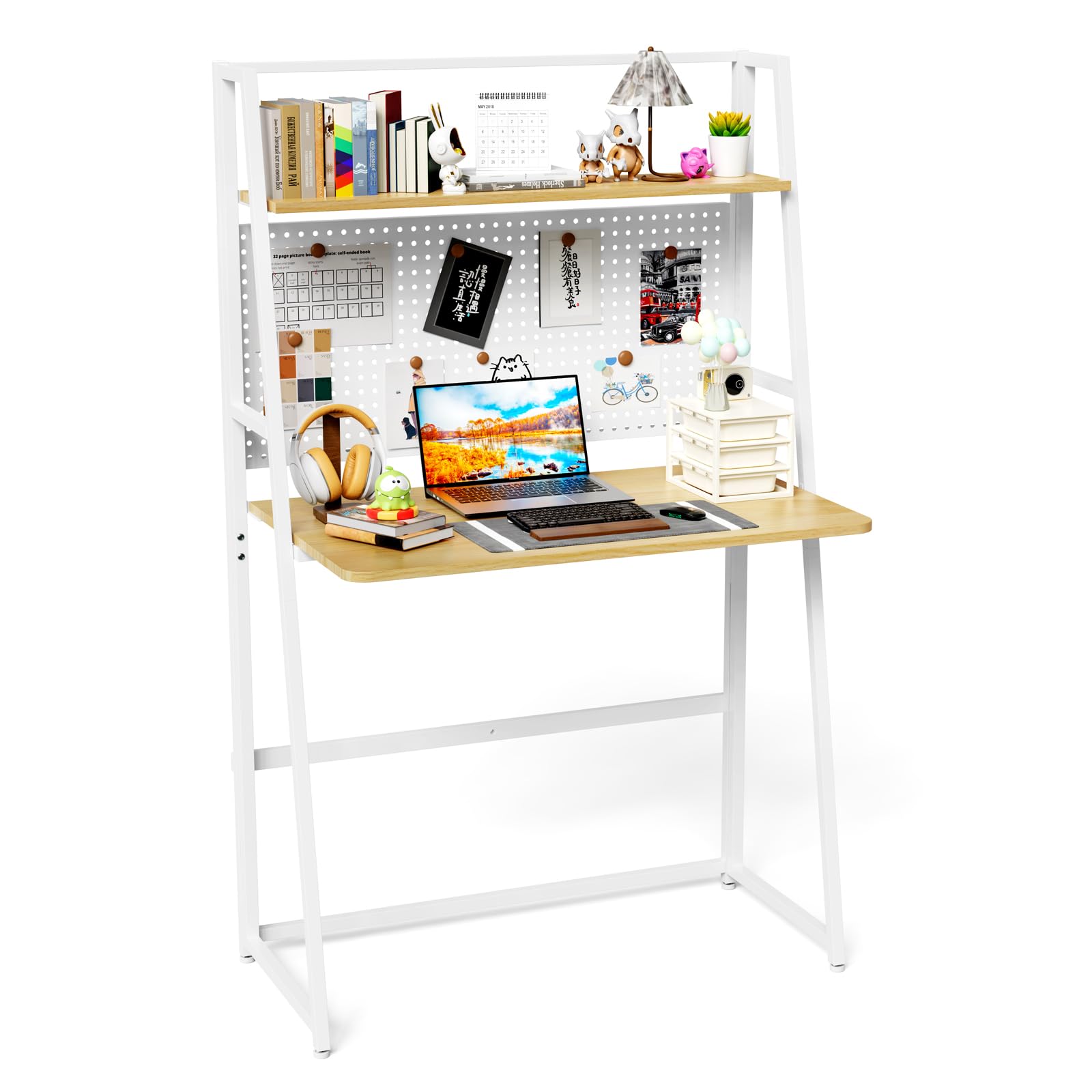 Mesa Escritorio Plegable 110 x 50 x 75 cm Mesa de Ordenador Plegable Escritorio portátil para el hogar Escritorio con Ganchos y Ruedas Mesa Auxiliar Plegable para Exterior, Cocina