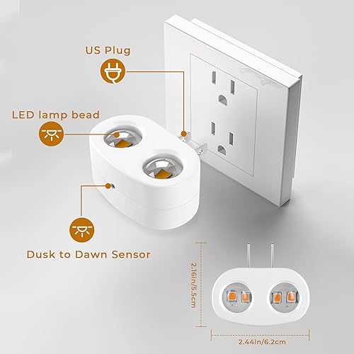 Miniatura 5 de Luz nocturna enchufable a la pared, paquete de 4 luces LED nocturnas, enchufe giratorio, sensor de luz del atardecer al amanecer, luces nocturnas