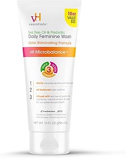 vH essentials Daily Feminine Wash - 10 Fl Oz - Odor Eliminating Vaginal Wash with Tea Tree Oil, Prebiotics and Cranberry, gentle cleanser + pH balancing