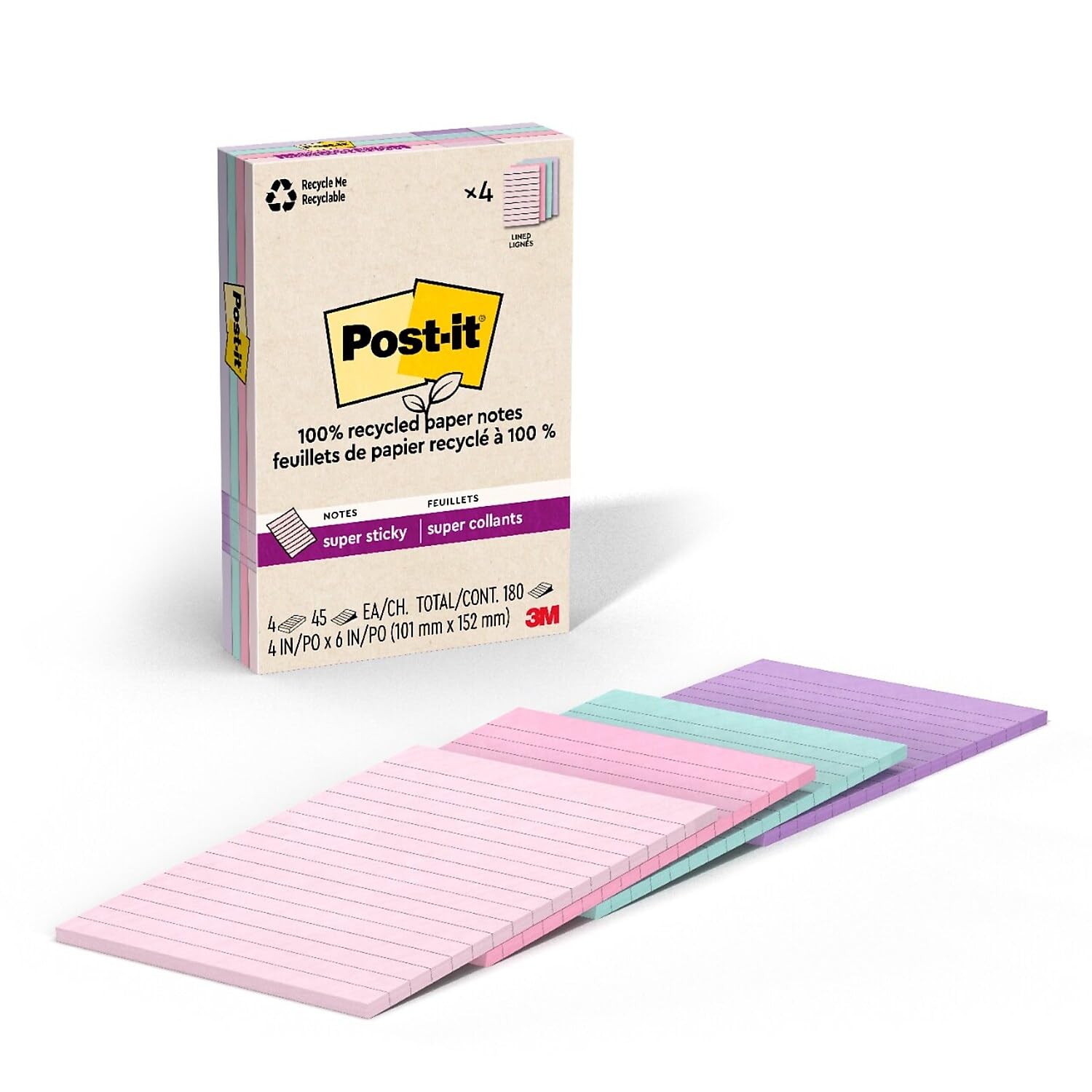 Post-it Notas Súper Adhesivas De Papel 100% Reciclado, 2 Veces El Poder