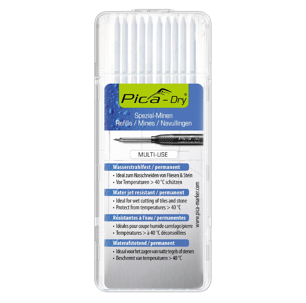Pica 4043 Set Of 10 White Refill Leads for 3030 Automatic Longlife Pencil