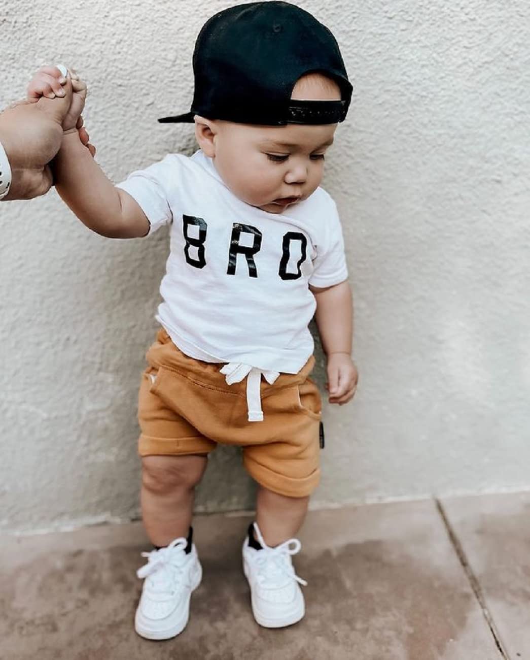 Newborn Baby Boy Summer Outfit Short Sleeve Letter Printed T-Shirt Tops Drawstring Jogger Shorts 2Pcs Clothes Set (1#White, 6-12 Months)
