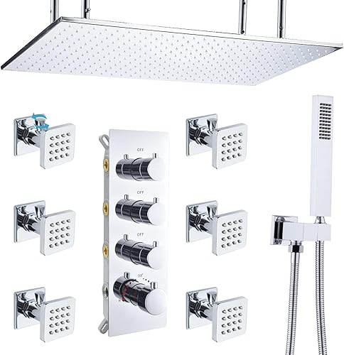 Backnets Sistema de ducha termostático de montaje en techo súper grande de 15.7 x 31.5 pulgadas con interruptor de encendidoapagado y sistema de