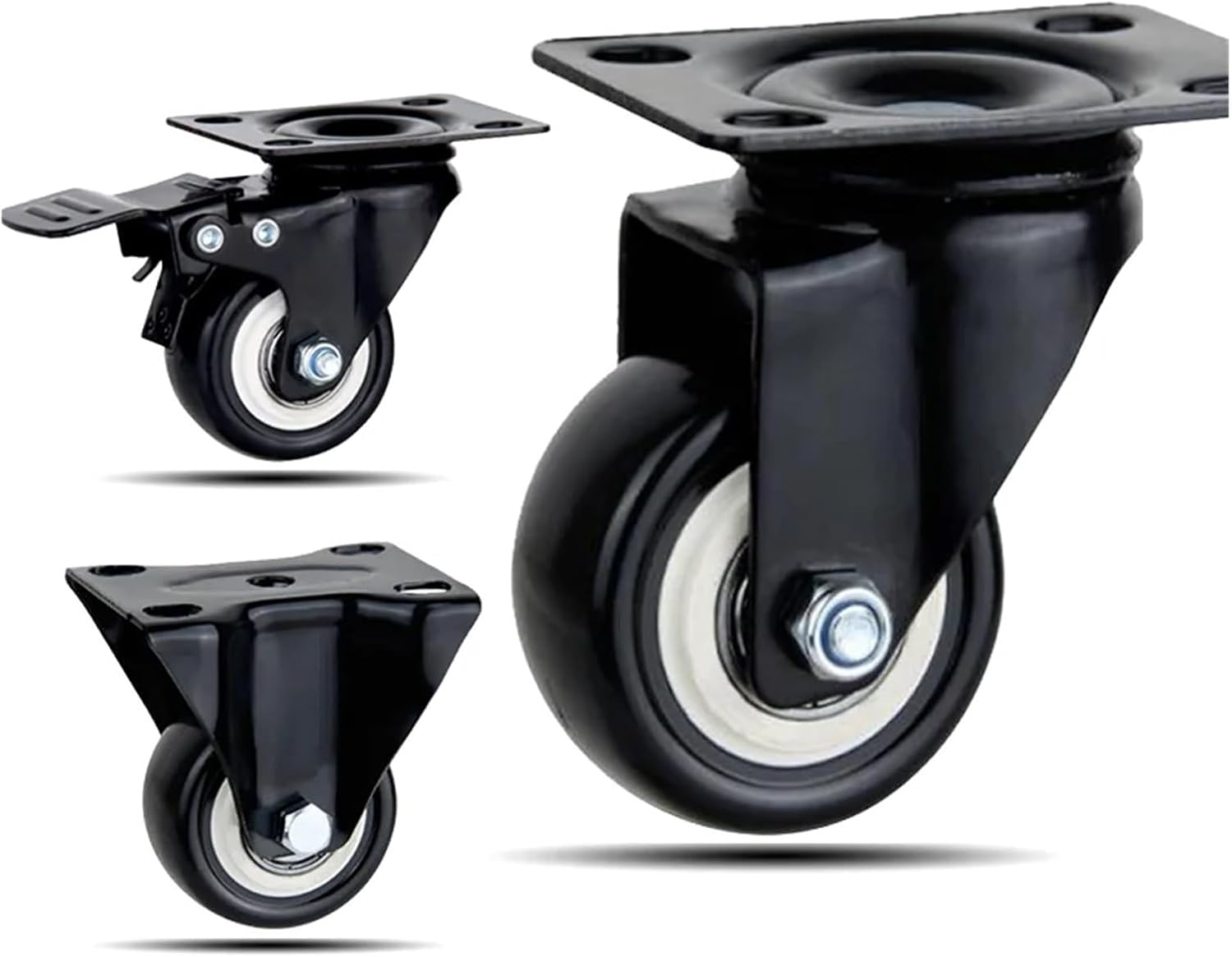 4PCS Heavy Duty casters Rubber Wheel Roller Furniture Wheel Caster 360 Degree Caster Industrial with Brake Office Caster(4 Fixed Wheels,2 inch)